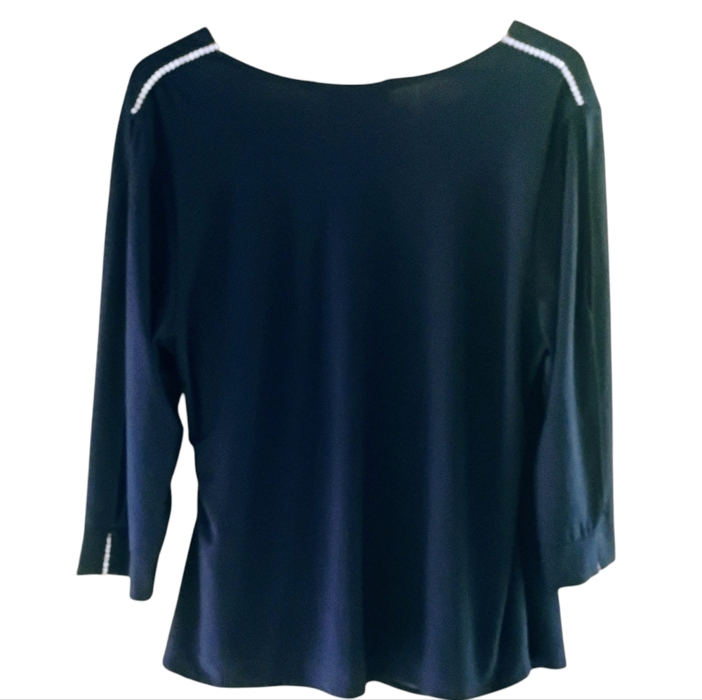 R&M Richards Deep Blue Draped Women's Rhinestone Embellished Top - Picture 2 of 7